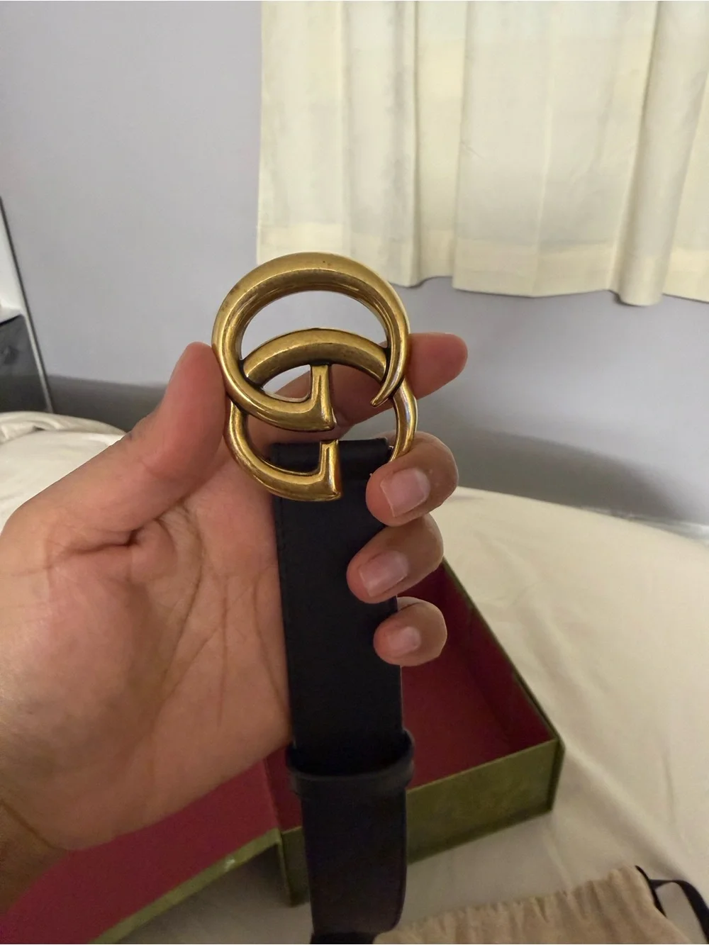 Authentic Gucci Black Leather Belt with Gold Double G Buckle